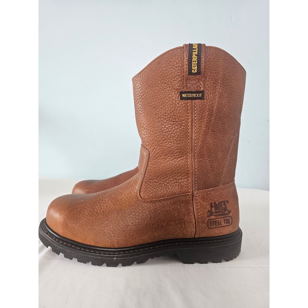 Workwear Caterpillar Steel Toe Boot Mens 9.5 Brown Waterproof Leather Pull On